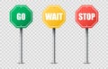 Realistic traffic signs go, wait, stop on transparent background Royalty Free Stock Photo