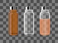 Realistic transparent brown and white empty medicine vial. Vector mockup.