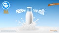 Realistic Transparent Clear Milk Bottle Advertising Template