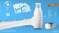 Realistic Transparent Clear Milk Bottle Advertising Template