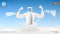 Realistic Transparent Clear Milk Bottle Advertising Template