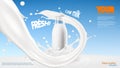 Realistic Transparent Clear Milk Bottle Advertising Template