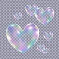 Realistic transparent colorful soap bubbles in form of the hear Royalty Free Stock Photo