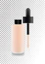 Realistic transparent glass matte cosmetic bottle for decorative products, foundation, lotion, cream.Black lid with