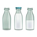 Realistic Transparent Glass Milk Bottle Set. Vector Royalty Free Stock Photo