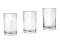 Realistic transparent glasses for milk, full and empty glass Royalty Free Stock Photo