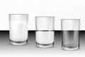 Realistic transparent glasses for milk, full and empty glass Royalty Free Stock Photo