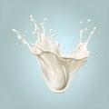 Milk and transparent cup elements isolated on warm background. Liquid splash in glass cup. Milk pours out. Vector 3d realistic Royalty Free Stock Photo