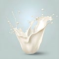 Milk and transparent cup elements isolated on warm background. Liquid splash in glass cup. Milk pours out. Vector 3d realistic Royalty Free Stock Photo