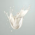 Milk and transparent cup elements isolated on warm background. Liquid splash in glass cup. Milk pours out. Vector 3d realistic Royalty Free Stock Photo