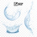 Realistic transparent isolated vector set splash of water with drops, a splash of falling water, a splash in the form of Royalty Free Stock Photo