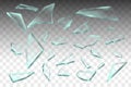 Realistic transparent pieces of broken glass on transparent background. Vector illustration Royalty Free Stock Photo