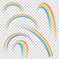 Realistic transparent rainbow set in different shapes. Vector background.