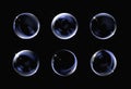 Realistic transparent soap bubble on black background. Soap. Royalty Free Stock Photo