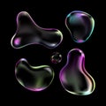 Realistic transparent soap bubbles on black background set.Liquid flowing 3D abstract shapes.Vector illustration Royalty Free Stock Photo