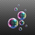 Transparent rainbow soap bubbles on checkered background. Royalty Free Stock Photo