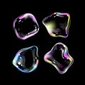 Realistic transparent soap bubbles with shinyr ainbow reflection set. Vector 3D bubbles of different shapes Royalty Free Stock Photo