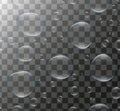 Realistic Transparent water bubbles. 3d set soap , drop, droplets. Vector illustration Royalty Free Stock Photo