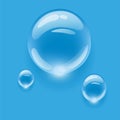 Realistic transparent water drops on colorful backgrounds. Vector illustration. Drops water rain. Royalty Free Stock Photo