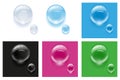 Realistic transparent water drops on colorful backgrounds. Vector illustration. Drops water rain. Royalty Free Stock Photo