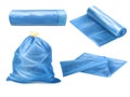 Realistic trash bag. 3D garbage sack for dustbin, mockup plastic waste sacks kitchen refuse bagging polyethylene rolls