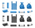 Realistic trash bags in roll, empty and filled