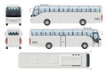 Realistic travel bus vector illustration side, front, back, top view