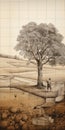 Realistic Tree Wall Illustration With Chiaroscuro And Puzzle-like Elements