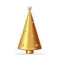 Realistic Triangular gold Christmas tree with decorations. 3d fir tree wih balls Royalty Free Stock Photo
