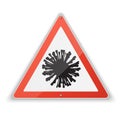 Realistic triangular icon of coronavirus with a red warning sign about the danger of coronovirus infection. Covid-19.