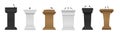 Realistic tribune. Different color and materials podium with microphones. Black white and wooden lecture pedestal, press