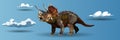 realistic Triceratops Dinosaur Of Jurassic Period, Prehistoric Extinct Giant Reptile Cartoon Realistic Animal. Vector