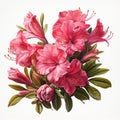 Realistic Trompe-l\'oeil Illustration Of Pink Azalea Flowers On White Background