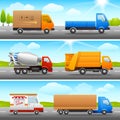 Realistic truck icons on road