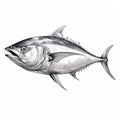 Realistic Tuna Fish Drawing On White Background