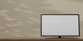 Realistic TV screen. TV flat screen LCD, plasma realistic illustration in the beige room, 4k monitor isolated on a beige Royalty Free Stock Photo