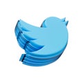 Realistic twitter sign icon on the white glossy background 3d render concept