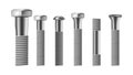 Realistic Types Of Steel Brass Bolt Set Vector