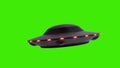 Realistic UFO on green screen background. Flying Saucer with RED lights isolated on green screen background. 3d rendering Royalty Free Stock Photo