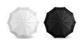 Realistic umbrella. Parasol mockup for branding. Opened waterproof sun canopy top view. Black and white blank design