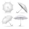 Realistic umbrella. White rain or sun open umbrellas. Isolated vector illustration