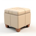 Beige Ottoman Shoe Storage: Nightstand 3d Render On White Background