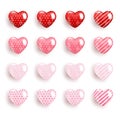 Realistic Valentine heart icon collection in different color, Symbol of love icon 3d style modern design isolated on white blank b