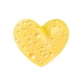 Realistic Valentines heart made of cheese. Holes small bubbles. Yellow delicious shape love. Clean beautiful design. Vector Royalty Free Stock Photo
