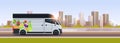 Realistic van with organic vegetables on city highway natural vegan farm food delivery service vehicle with fresh Royalty Free Stock Photo