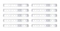 Realistic various brushed metal rulers with measurement scale and divisions, measure marks. School ruler, inch scale for