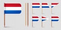 Realistic various Dutch toothpick flags. Souvenir from Netherlands. Wooden toothpicks with paper flag. Location mark Royalty Free Stock Photo