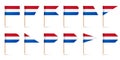 Realistic various Dutch toothpick flags. Souvenir from Netherlands. Wooden toothpicks with paper flag. Location mark Royalty Free Stock Photo