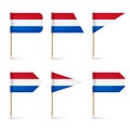 Realistic various Dutch toothpick flags. Souvenir from Netherlands. Wooden toothpicks with paper flag. Location mark Royalty Free Stock Photo