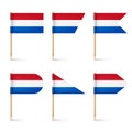 Realistic various Dutch toothpick flags. Souvenir from Netherlands. Wooden toothpicks with paper flag. Location mark Royalty Free Stock Photo